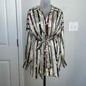 Satin Shirt Dress with waist tie